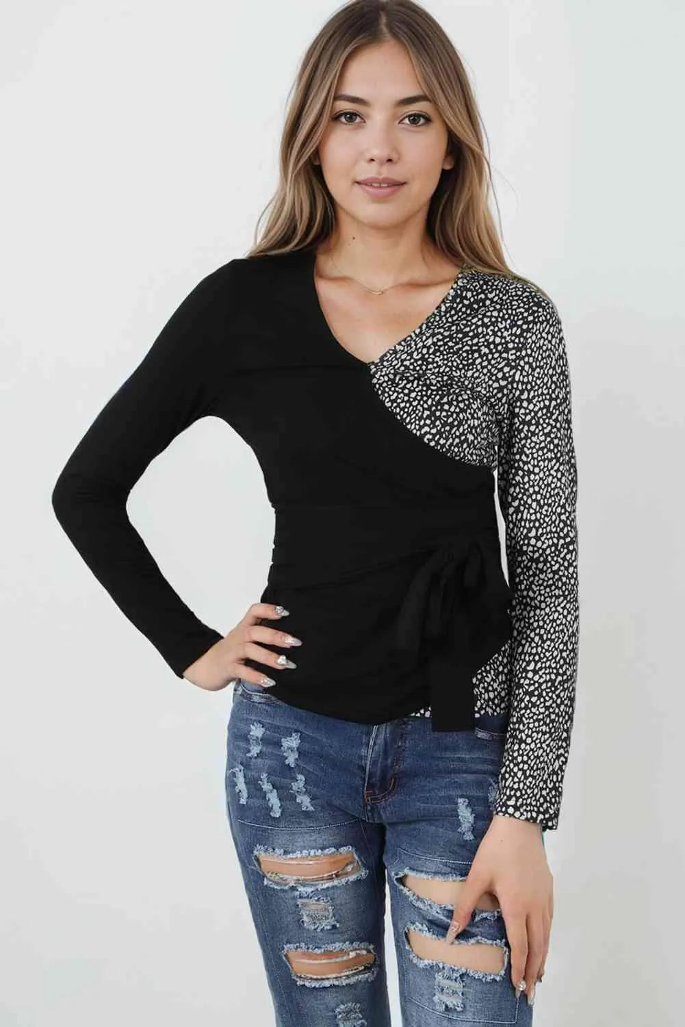 Two Tone Long Sleeve Top Black Women's T-Shirts - Tophatter Daily Deals